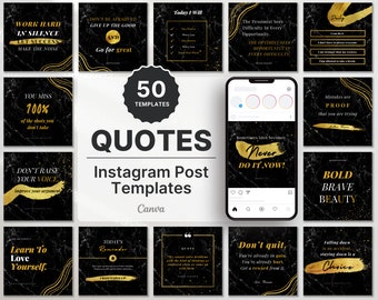 Instagram Quotes Post Templates Black & Gold, Luxury Quotes Instagram Canva Templates, Social Media Quotes, Elegant Quotes Post Templates