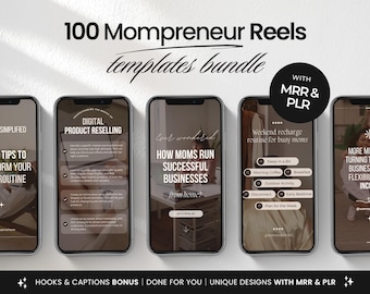 Instagram Mompreneur Reels Templates Bundle with PLR & MRR, Aesthetic Mom Instagram Reels with Master Resell Rights, Mom Entrepreneur Reels