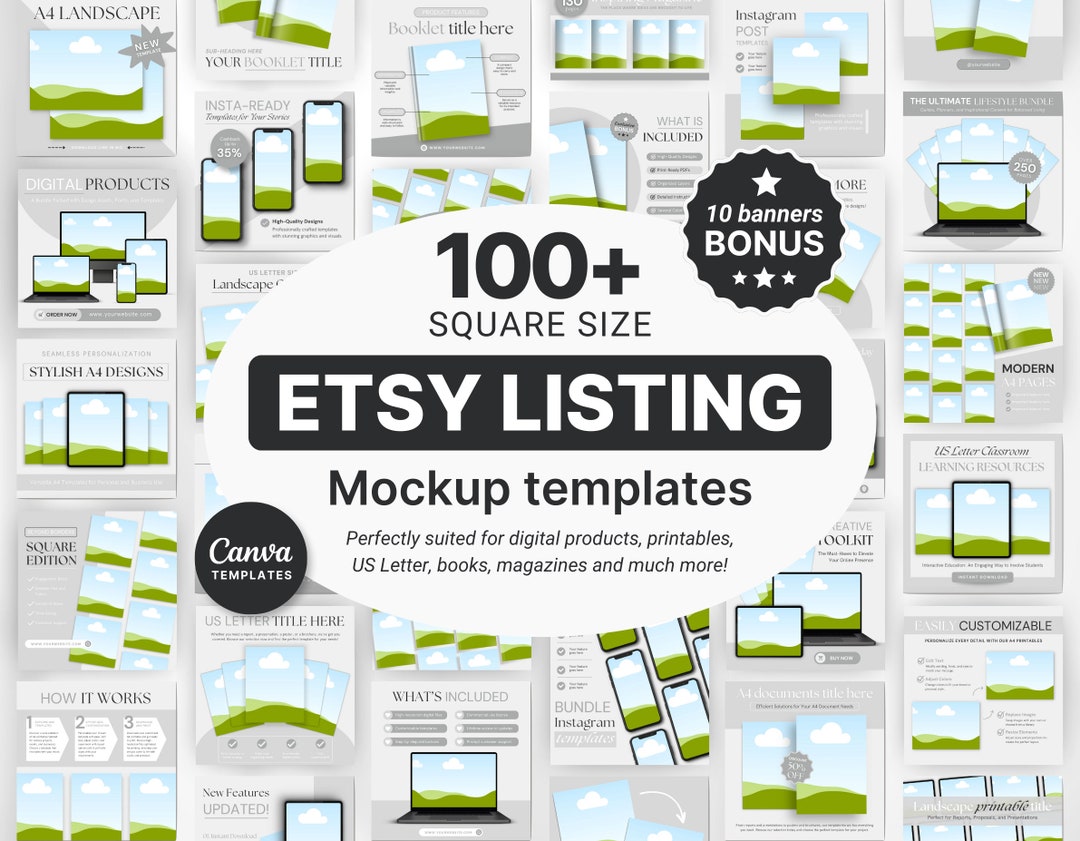 Etsy Digital Listing Mockups Gray, Etsy Listing Templates for Digital ...