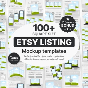 Etsy Digital Listing Mockups Gray, Etsy Listing Templates for Digital Products, Etsy Square Listings Canva, Digital Product Mockups Bundle