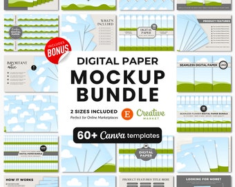 Digital Paper Mockup Templates Bundle, Etsy Listing Template for Digital Paper, Digital Paper Canva Mockups, Paper Mockup Canva Templates