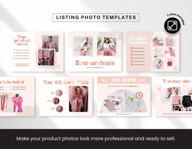 Etsy Shop Bundle Canva-mallar, Etsy Branding Kit för modemärken, Redigerbara Etsy-banner- och listmallar, Peach Pink Shop Kit bild 3