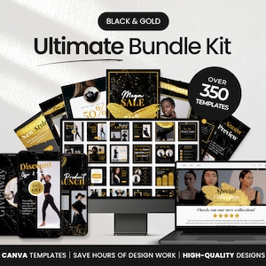 Ultimate Black & Gold Social Media Templates Bundle Kit, Luxury Social Media Branding Templates, Black Gold Instagram Templates Bundle Canva