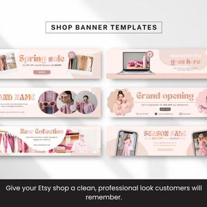 Etsy Shop Bundle Canva-mallar, Etsy Branding Kit för modemärken, Redigerbara Etsy-banner- och listmallar, Peach Pink Shop Kit bild 4