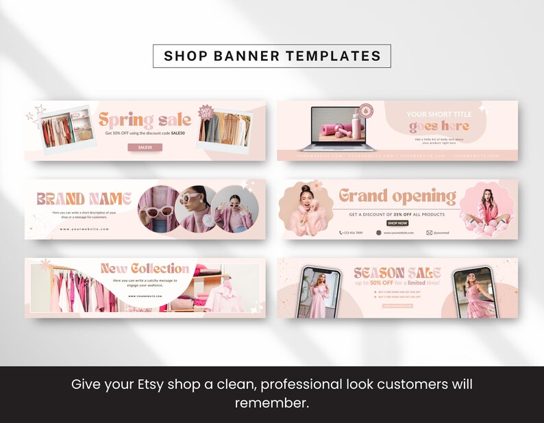 Etsy Shop Bundle Canva-mallar, Etsy Branding Kit för modemärken, Redigerbara Etsy-banner- och listmallar, Peach Pink Shop Kit bild 4