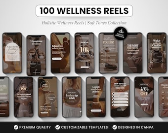 Wellness Instagram Reels Templates, Canva Editable Reels for Wellness & Holistic Coaches, Neutral Aesthetic, Social Media Video Content