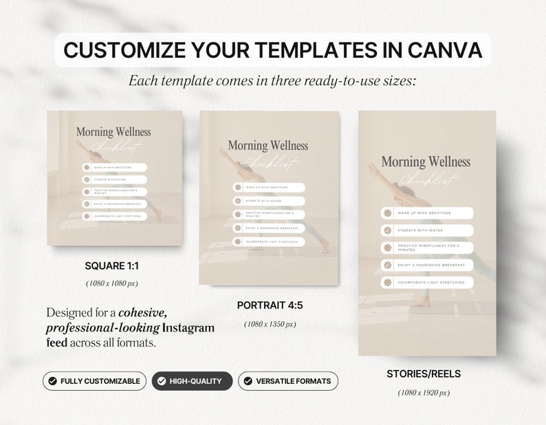 Wellness Instagram Templates Bundle Kit, Beige Wellness Coach Canva ...