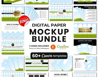 Digital Paper Mockup Templates Bundle Luxury, Etsy Listing Template for Digital Paper, Digital Paper Canva Mockups, Paper Mockups Canva