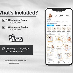 White & Gold Instagram Templates Bundle Kit What is included mockup