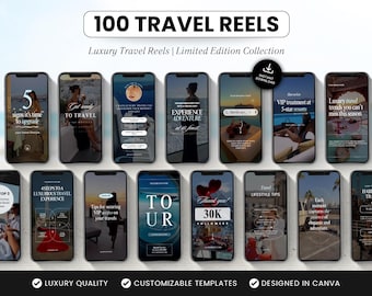 100 Luxury Travel Reels Templates, Instagram Travel Videos, Canva Social Media Reels Bundle, Travel Reels for Content Creators
