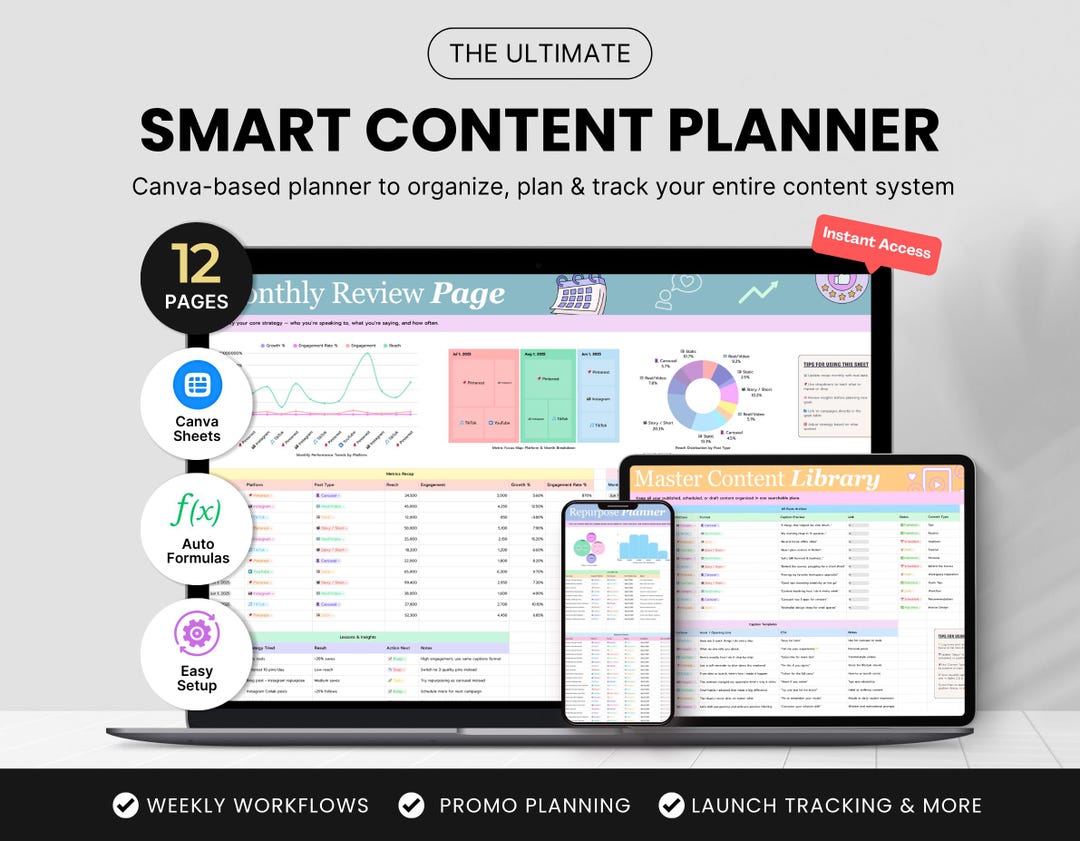 Smart Content Planner Canva Sheets Template, Editable Marketing ...