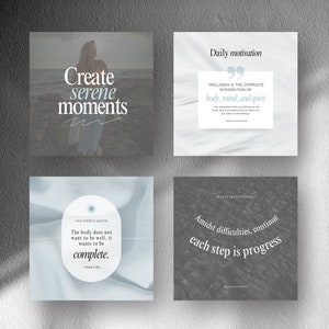 Wellness Quote Instagram Templates, Canva Editable Posts for Wellness & Holistic Coaches, Blue Aesthetic, Inspirational Quotes image 4