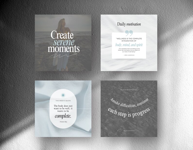 Wellness Quote Instagram Templates, Canva Editable Posts for Wellness & Holistic Coaches, Blue Aesthetic, Inspirational Quotes image 4