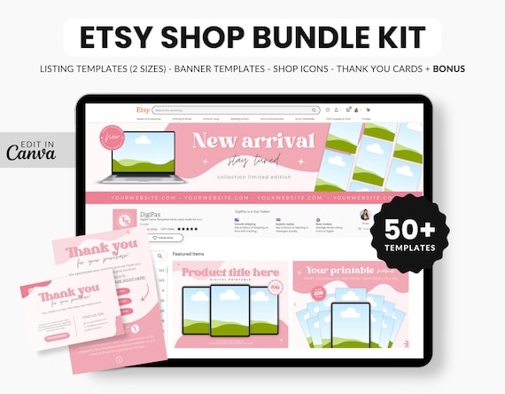 Etsy Printables Shop Bundle Kit, Digital Shop Etsy Branding Kit Canva, Etsy Listing Template A4 Printables, Etsy Printables Banner Templates
