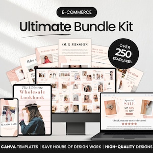 Ultimate E-Commerce Social Media Templates Bundle Watercolor, E-Commerce Marketing Templates Bundle, Etsy Seller Social Media Branding Canva