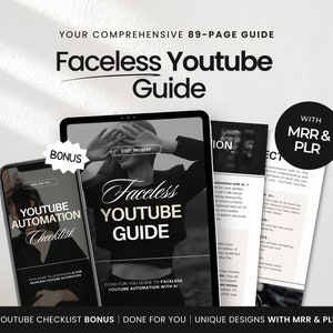 Faceless Youtube Automation with AI Guide with PLR & MRR + Bonus Checklist, Done for you Digital Products, Youtube Faceless Guide Template