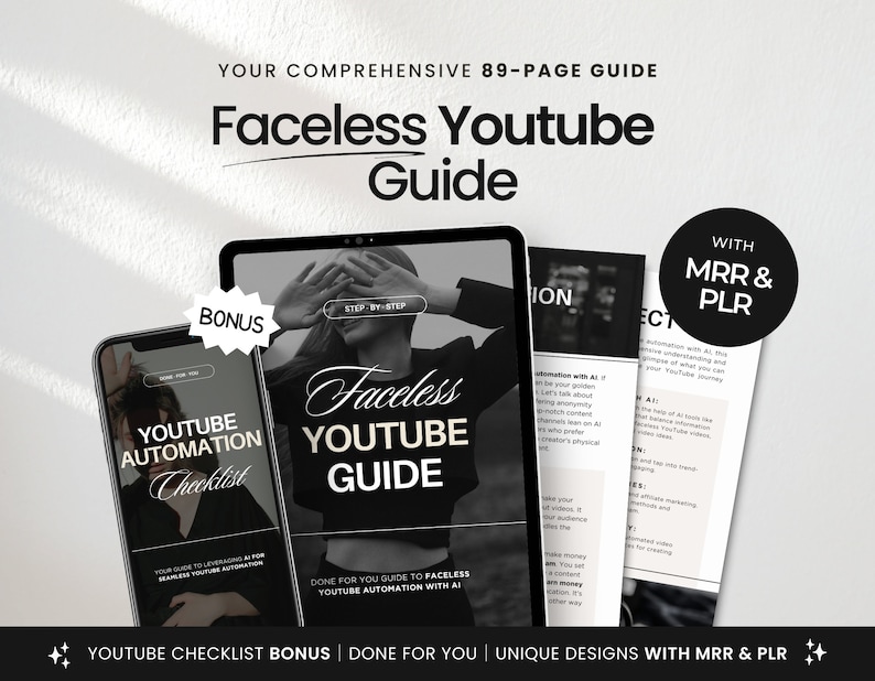 Faceless Youtube Automation with AI Guide with PLR & MRR Cover Mockup