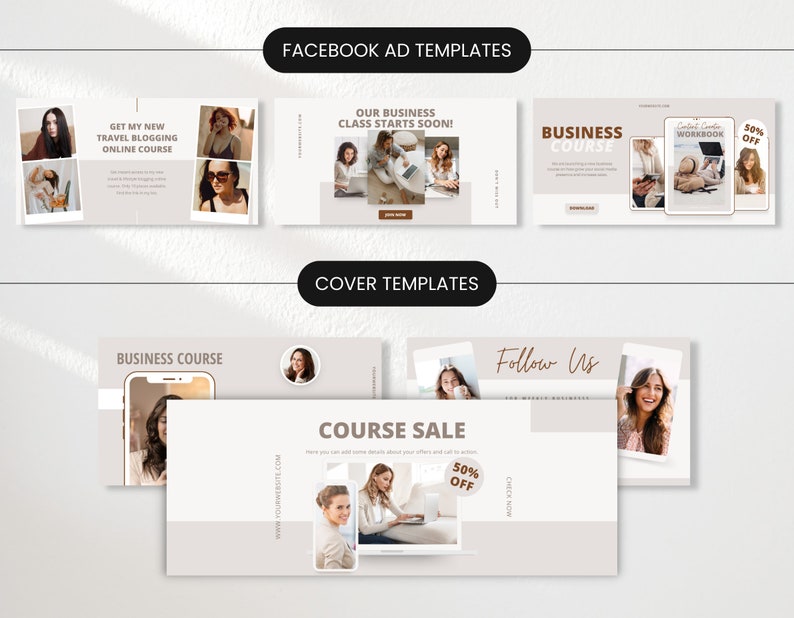 Course Creator Facebook Ad Templates and Cover Templates Neutral Mockup DigiPax