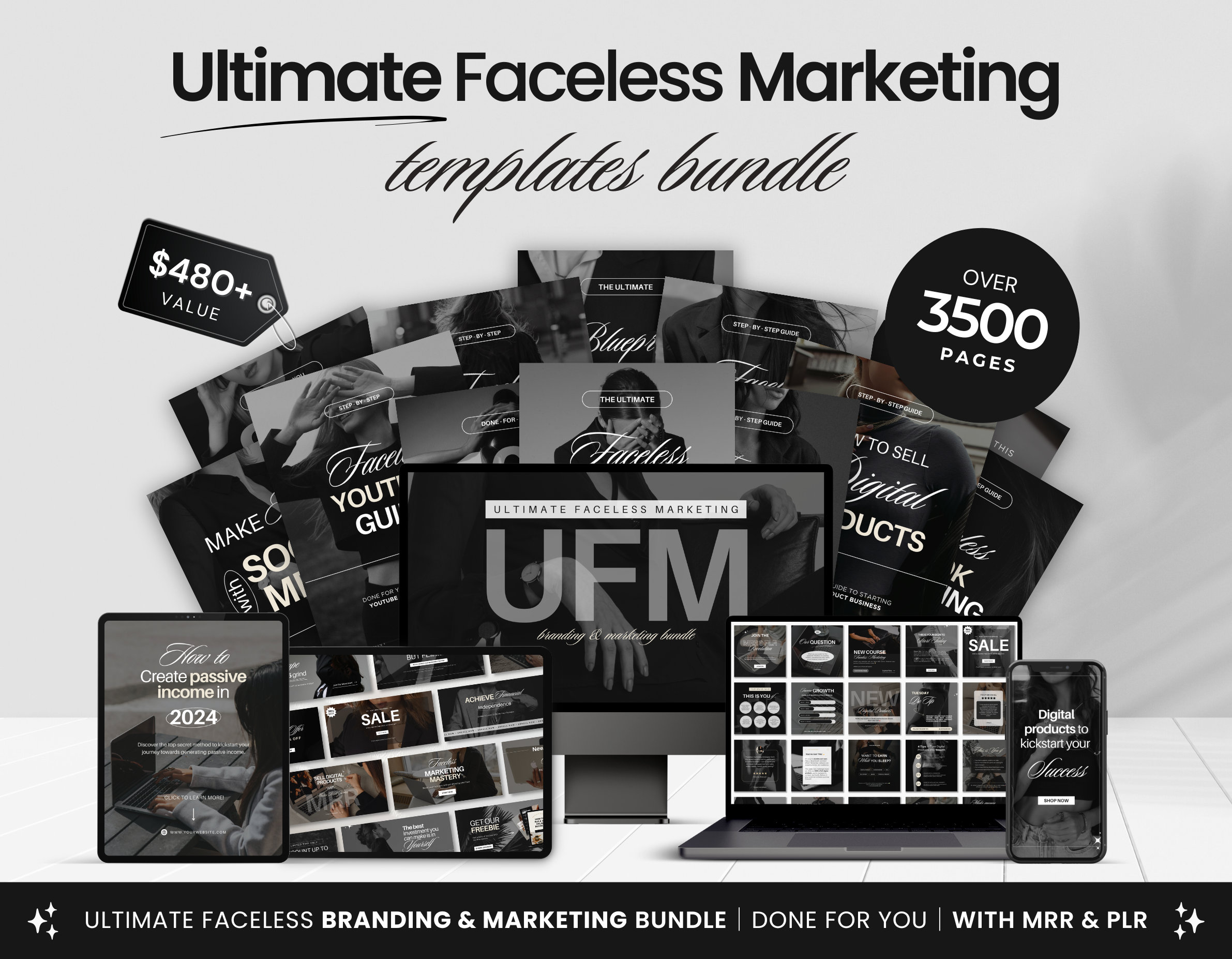 Ultimate Faceless Marketing Templates Bundle with PLR & MRR, Faceless Social Media Templates, Faceless Digital Marketing Guides, Boss Babe