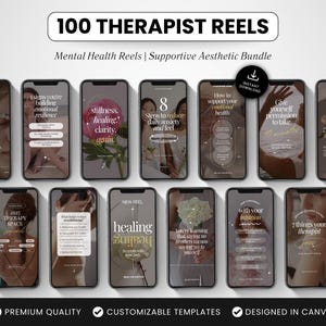 100 Therapist Reels Templates, Canva Therapy Instagram Reels, Mental Health Social Media Reel Videos for Counselors & Wellness Professionals