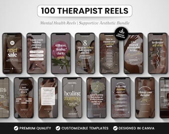 100 Therapist Reels Templates, Canva Therapy Instagram Reels, Mental Health Social Media Reel Videos for Counselors & Wellness Professionals