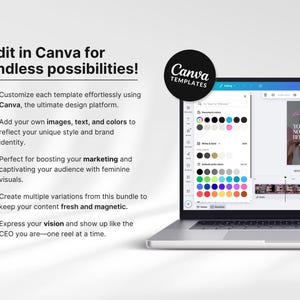 May include: A laptop displaying the Canva interface with the text "Edit in Canva for endless possibilities!". The screen shows a video template with the text "YOU'RE NOT BEHIND". A black Canva Templates logo is in the top right.