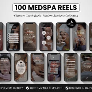 100 Medspa Reels Templates, Canva Esthetician Instagram Reels, Skincare & Botox Social Media Video Reel Templates for Spa and Wellness Coach