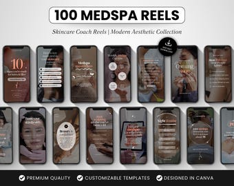 100 Medspa Reels Templates, Canva Esthetician Instagram Reels, Skincare & Botox Social Media Video Reel Templates for Spa and Wellness Coach
