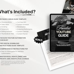 Faceless Youtube Automation with AI Guide with PLR & MRR What is included Mockup