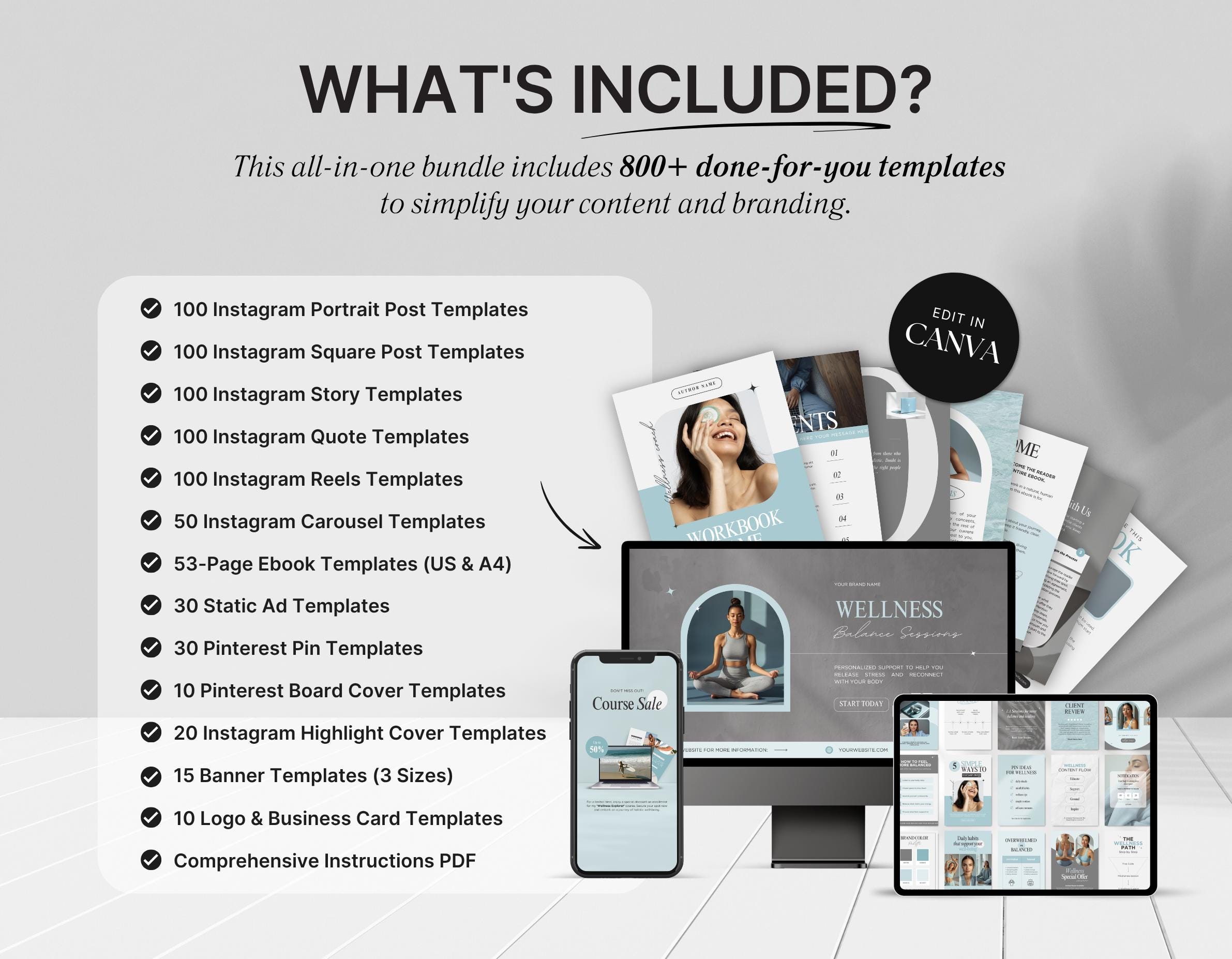Wellness Coach Canva Template Bundle, Social Media Branding Kit for ...
