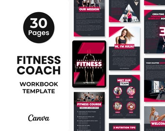 Fitness Coach Workbook Template Canva, Fitness Coursebook Template, Fitness Coaching Ebook Template, Modern Fitness E-Book Canva Templates