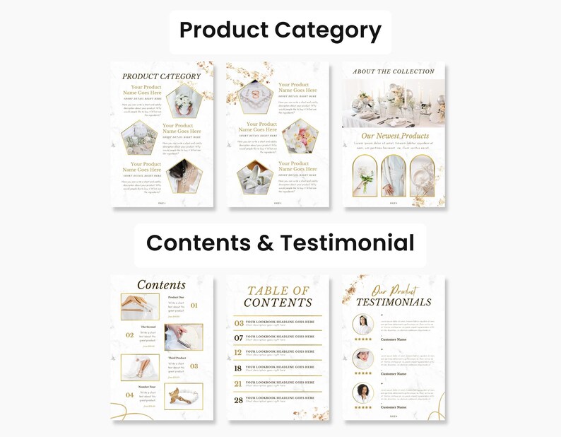 White & Gold Product Catalog Template Canva
