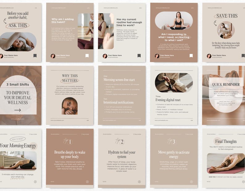 Wellness Carousel Instagram Posts, Beige Canva Templates for Holistic ...
