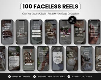 100 Faceless Instagram Reels Templates, Aesthetic Digital Marketing Canva Reels, Social Media Reel Videos for Coaches and Content Creators