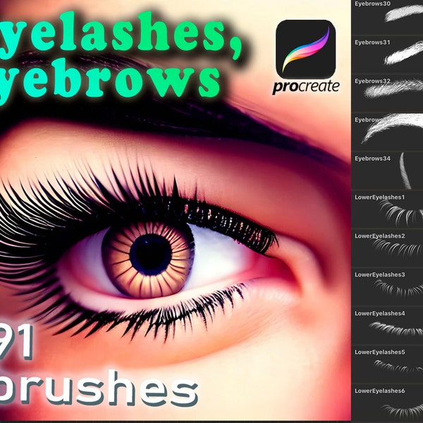 Eyelash brushes, Fashion women brushset Procreate, Eyebrows Stamps, Digital brows, Painted Overlay, Makeup girl Brush set, Overlay, Clipart