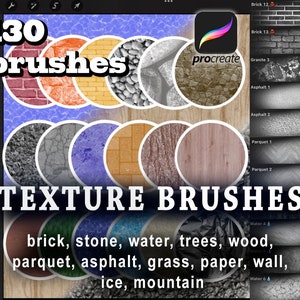 Seamless texture brushes, Brick brushset Procreate, Stone Stamps, Digital Textured water, Wood, Parquet Overlay, Asphalt Brush set, Grass