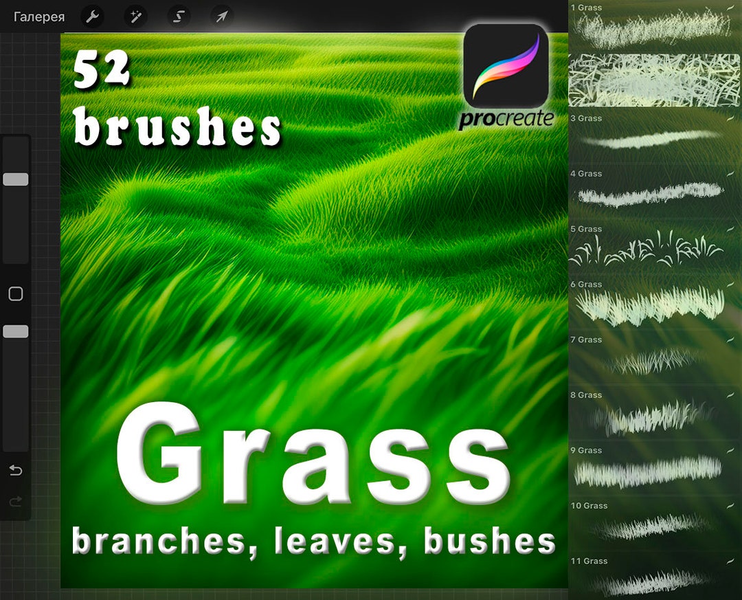 Procreate Grass & Leaf Brush Set: 52 Digital Nature Brushes (digital ...