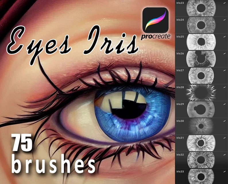 Eyes Brushes, Iris Brushset Procreate, Makeup Stamps, Digital Textured