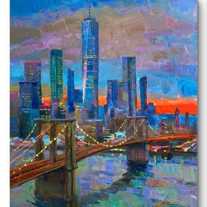 New York artwork, Original painting, Large Wall art, Brooklyn bridge, Contemporary art, New York cityscape, Oil on canvas, Abstract painting