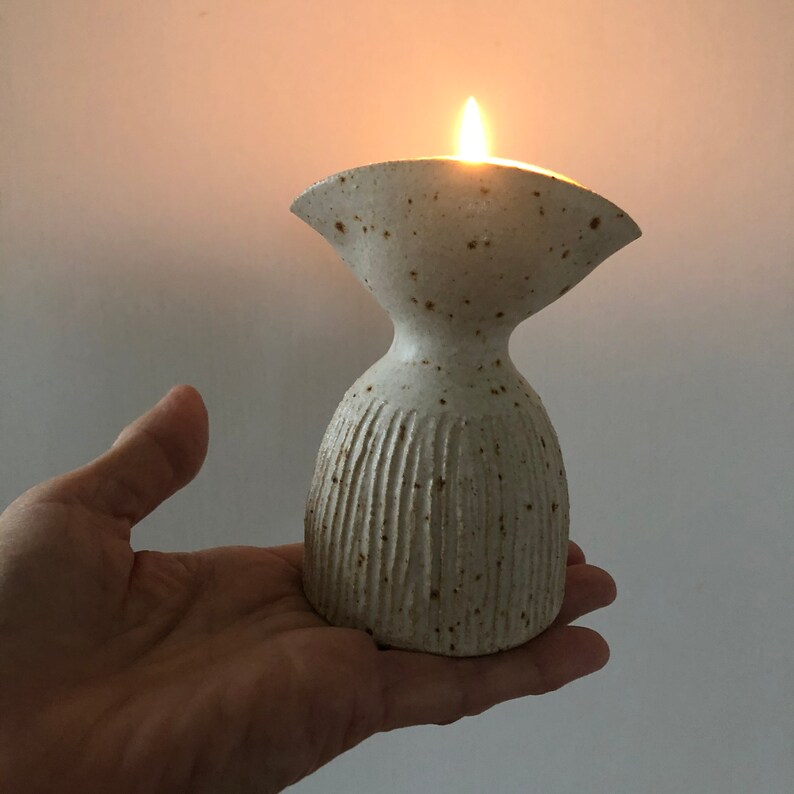 Ceramic fluted candlestick holder bud vase. Handmade white Etsy