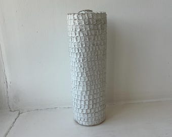 Handmade Danish Stoneware Vase: White Ceramic Pottery with Carvings