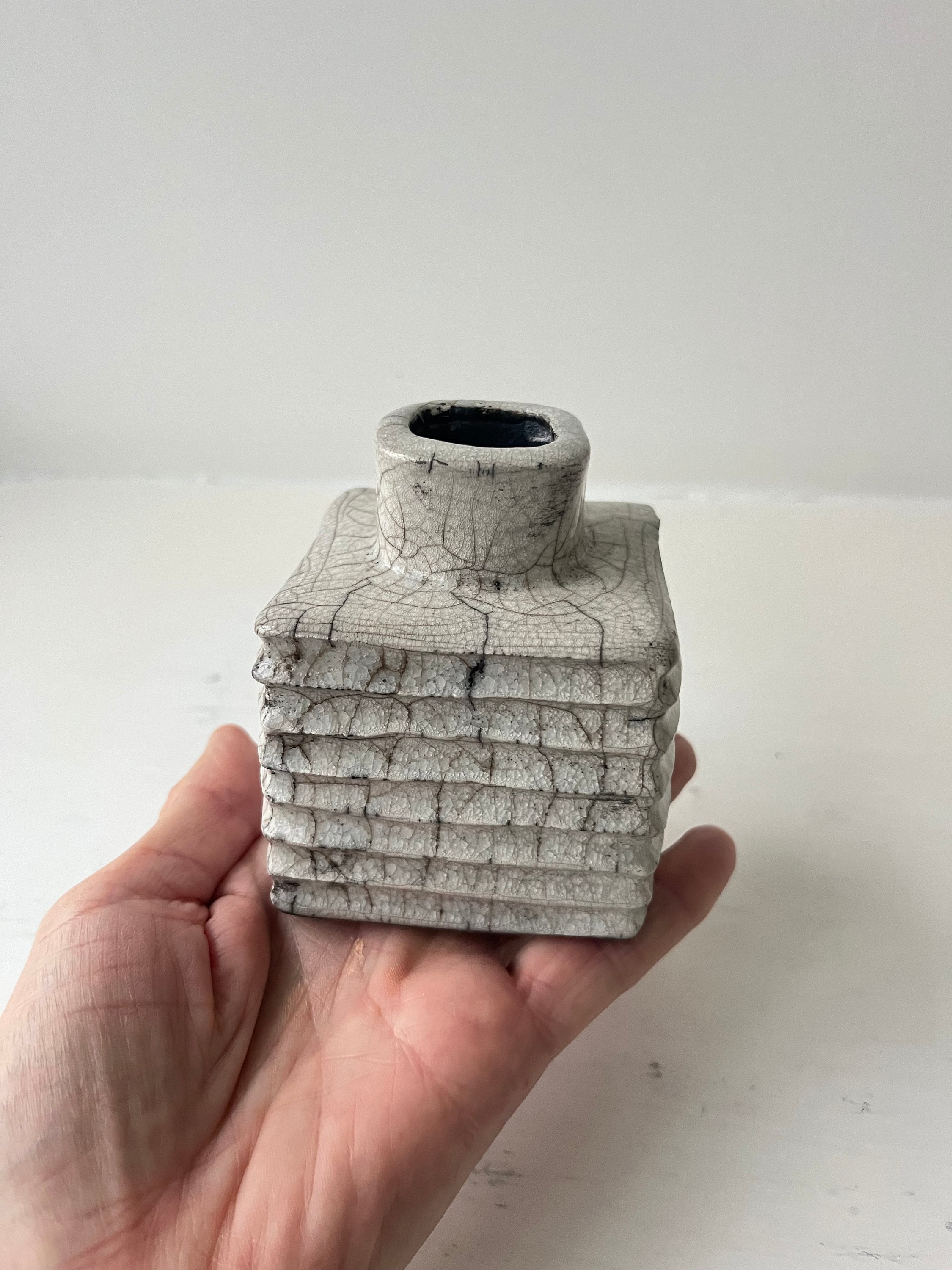 Raku Candlestick Holder. Handmade Stoneware Ceramic Square