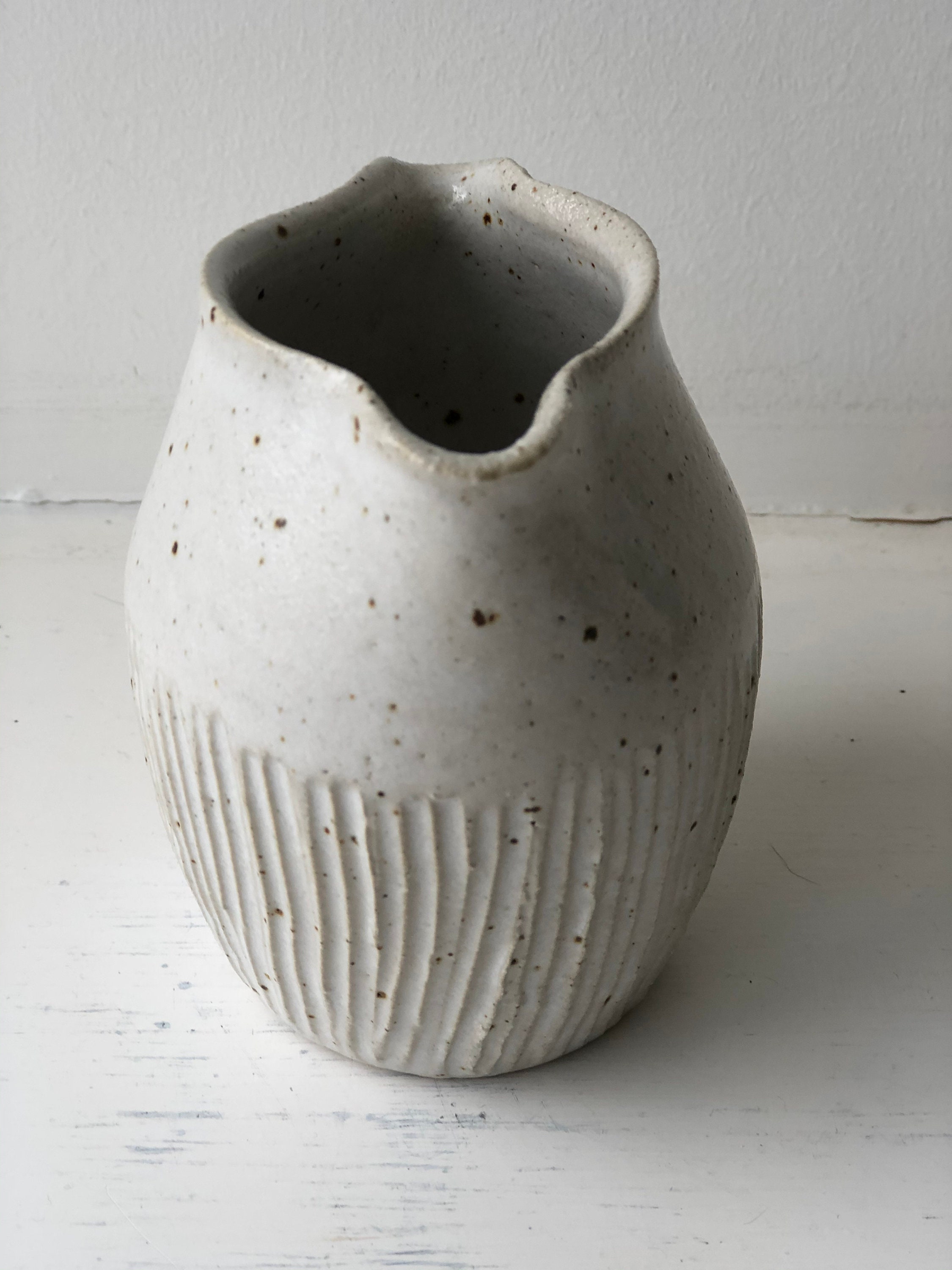 Small ceramic fluted white vase/jug. Wheelthrown and fluted Etsy