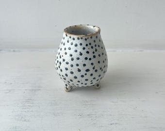 Danish small white 'chick' jug with black dots. Stoneware ceramic.
