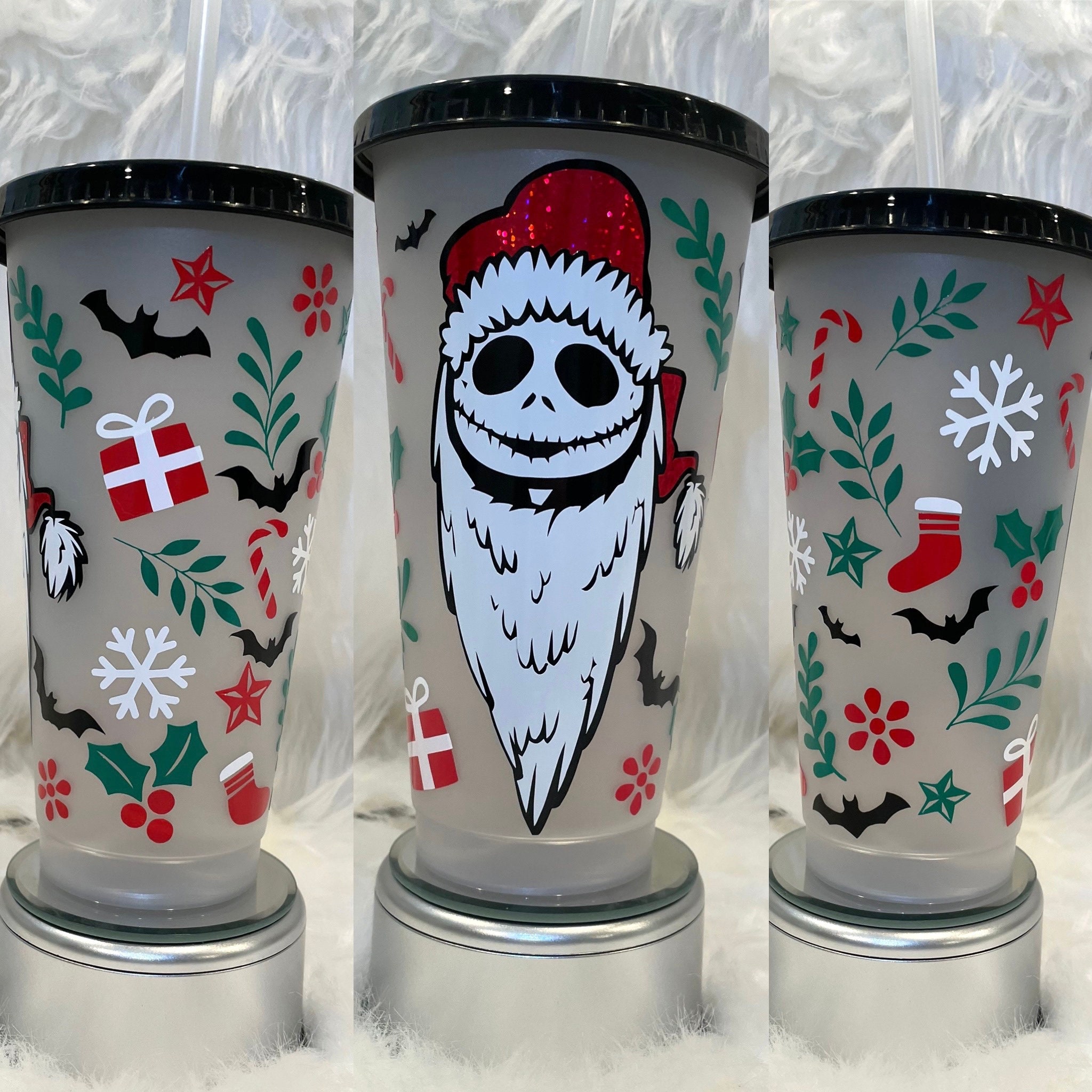 Jack Skellington Glass Cup with Bamboo Lids and Straw – Mrs Pretty Prints