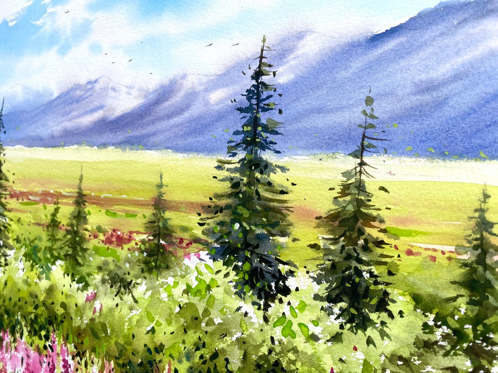 Alaska Painting Original Watercolor Landscape Pine Tree Etsy