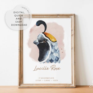 Wachtel Aquarell Aquarell, Geburtsanzeige, Vogel, Waldtier, Waldtier, Waldtier, Waldtier, Waldtier, Waldtier, Waldtier, Posterdruck, personalisiertes Portrait