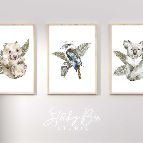 Nursery Prints Australian Native Animals Wombat Kookaburra Etsy Australia