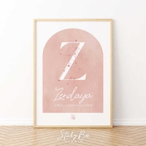 Horoscope birth print, Zodiac baby nursery art, Baby name art, Baby nursery birth stat, Personalised birth poster, Astrology nursery print