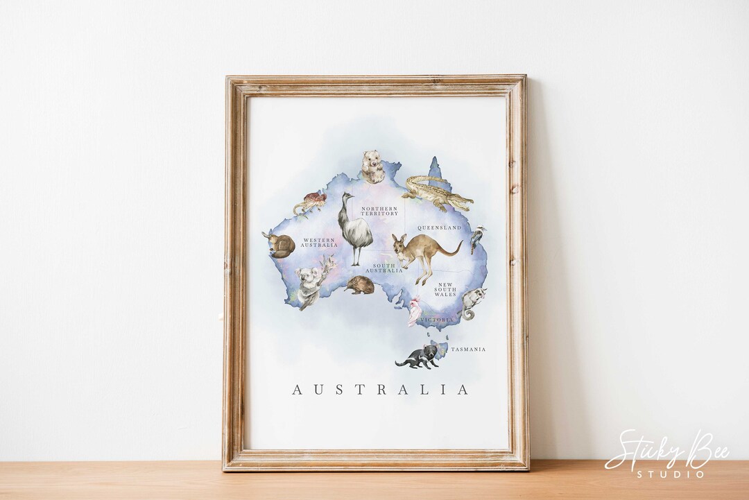 Australian Animals Map Nursery Print, Wombat, Koala (digital Print) - Etsy
